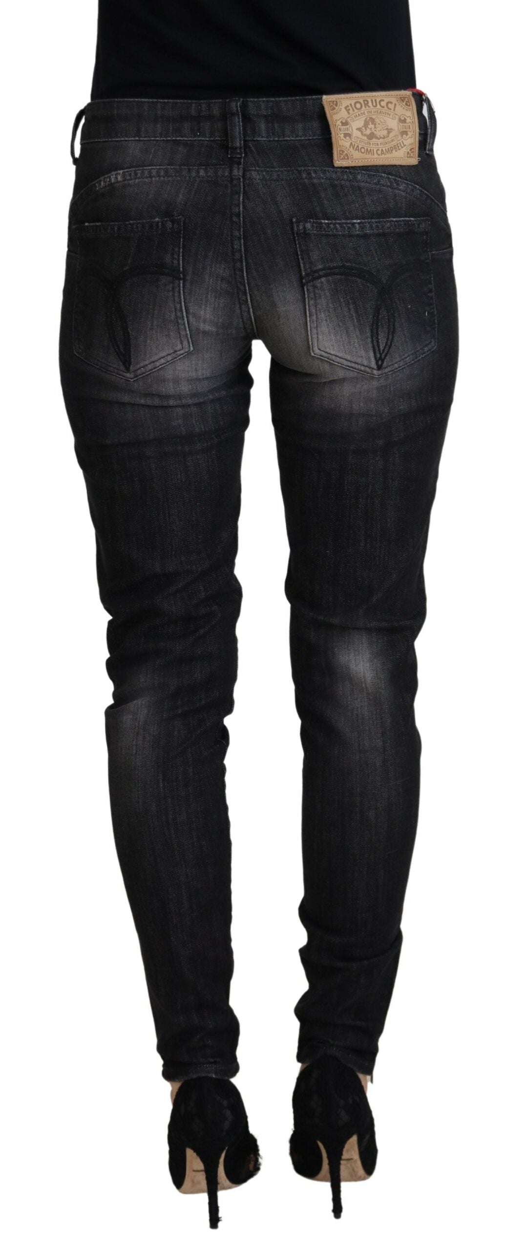 Jeans casual skinny a vita bassa in cotone nero Fiorucci da donna