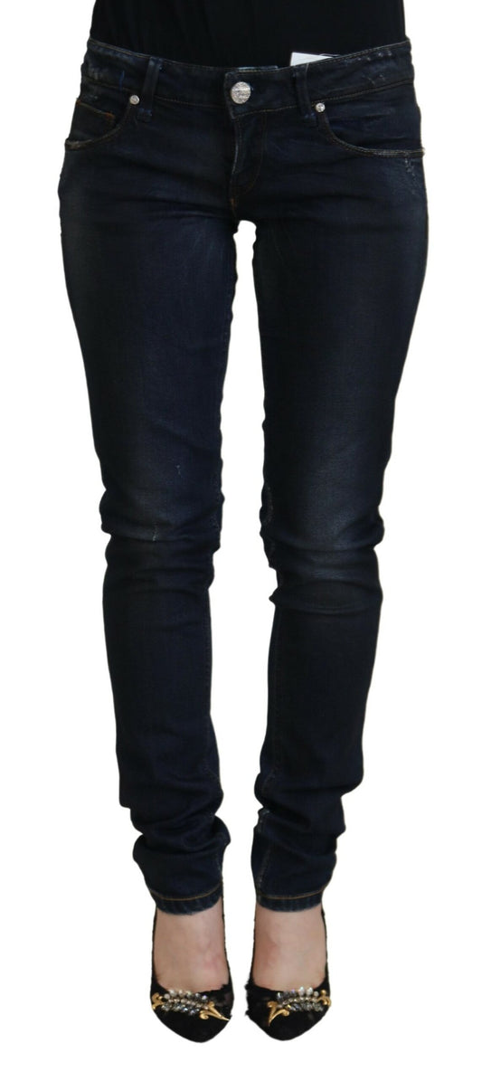 Jeans casual da donna slim fit a vita bassa in cotone blu Acht
