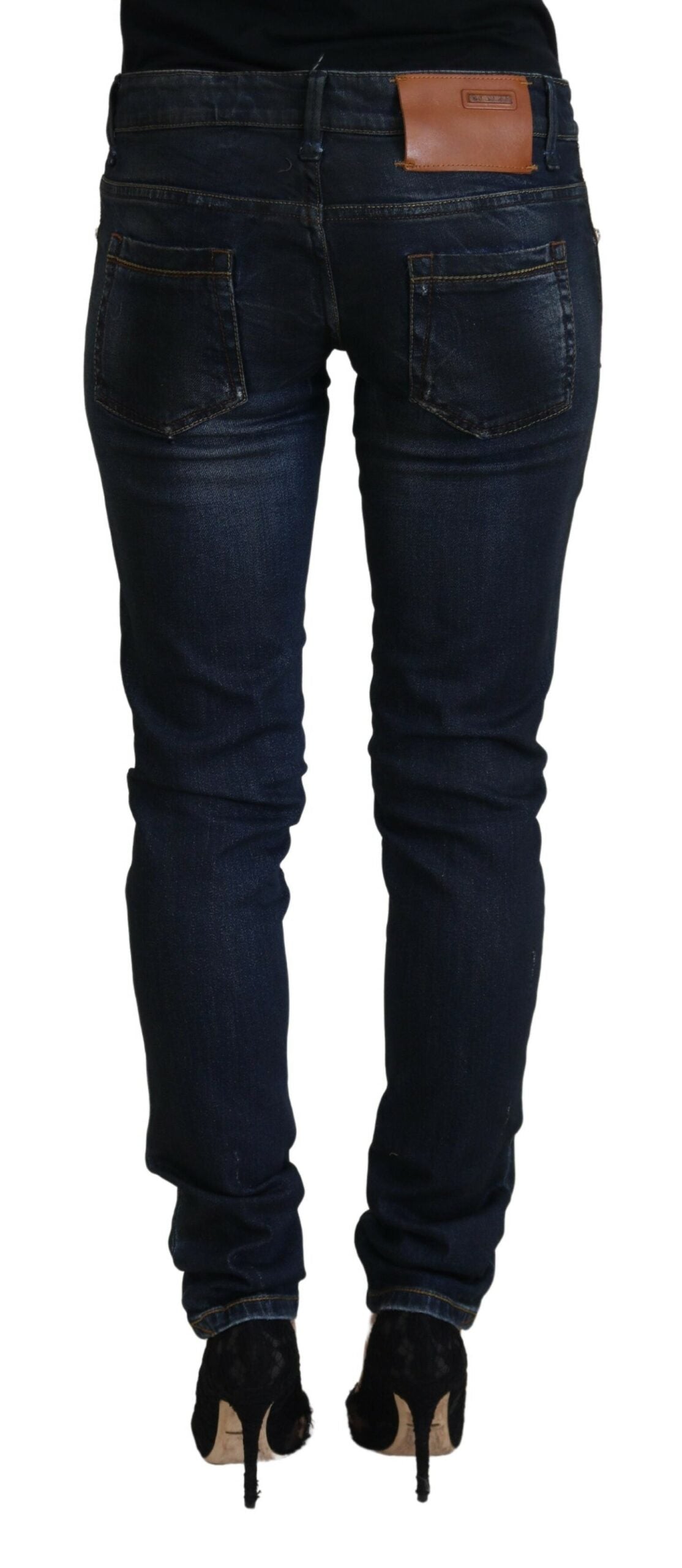 Jeans casual da donna slim fit a vita bassa in cotone blu Acht