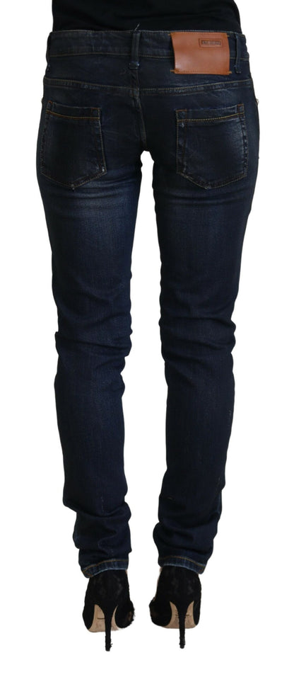 Jeans casual da donna slim fit a vita bassa in cotone blu Acht