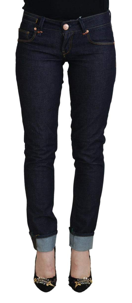 Jeans casual da donna slim fit a vita bassa in cotone blu Acht