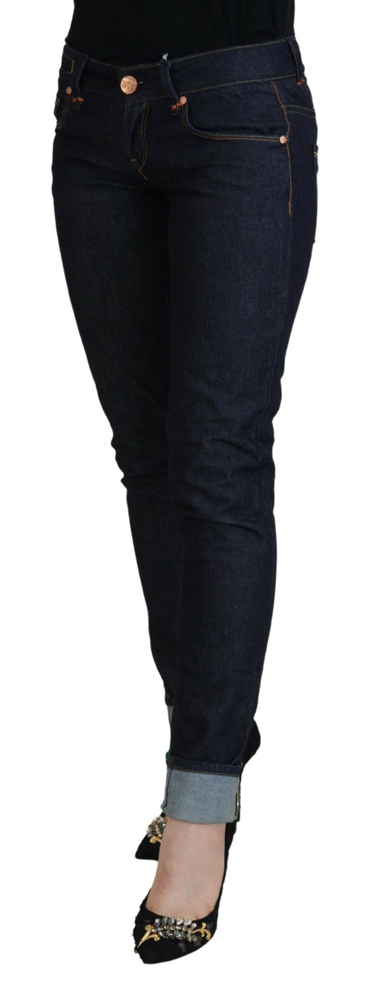 Jeans casual da donna slim fit a vita bassa in cotone blu Acht