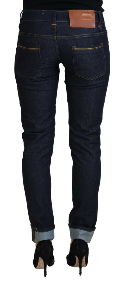 Jeans casual da donna slim fit a vita bassa in cotone blu Acht