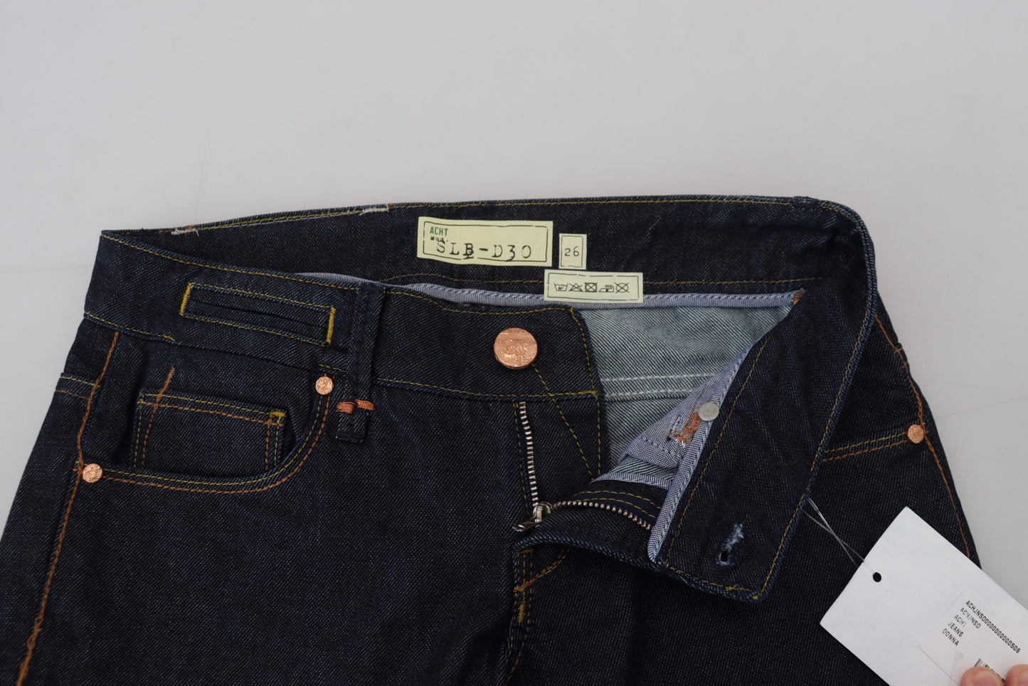 Jeans casual da donna slim fit a vita bassa in cotone blu Acht