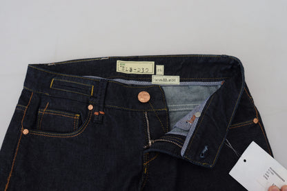 Jeans casual da donna slim fit a vita bassa in cotone blu Acht