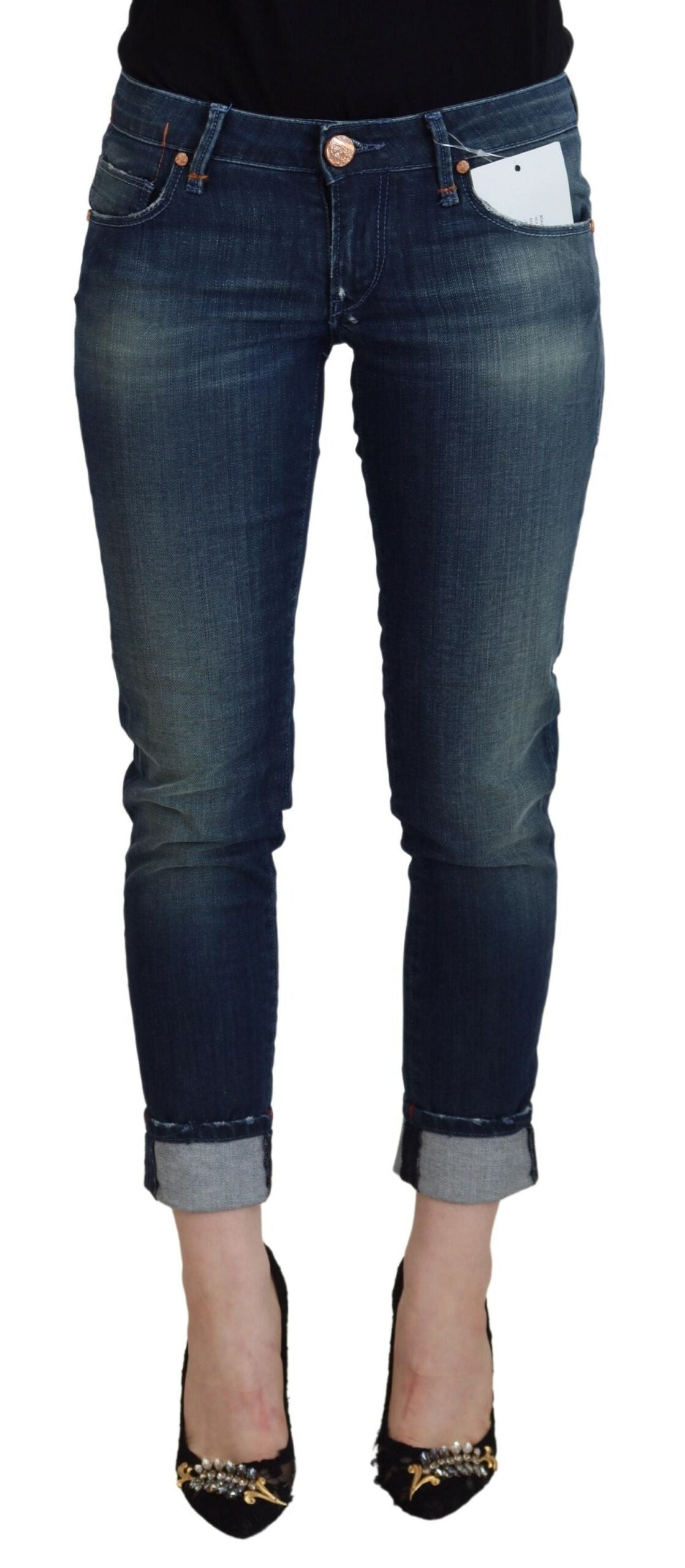 Jeans casual da donna in denim slim fit in cotone blu Acht