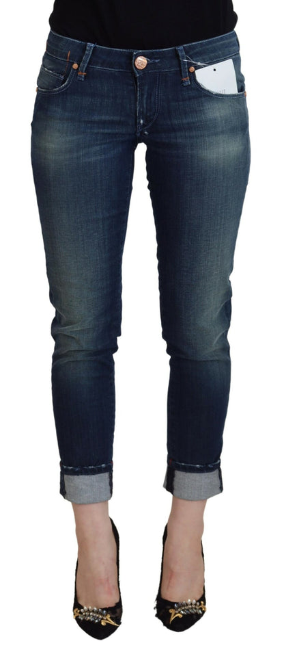 Jeans casual da donna in denim slim fit in cotone blu Acht