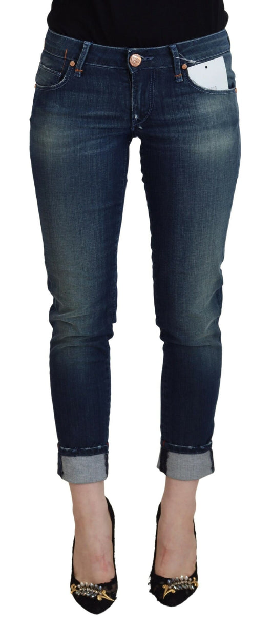 Jeans casual da donna in denim slim fit in cotone blu Acht