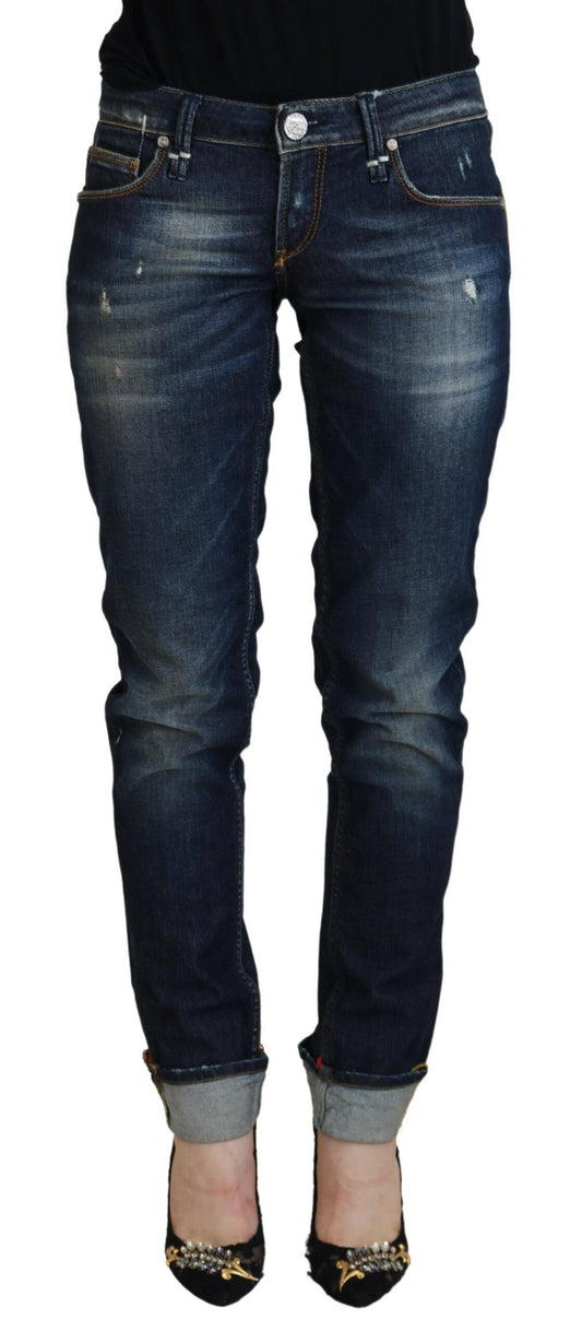 Jeans casual da donna in denim slim fit in cotone blu Acht