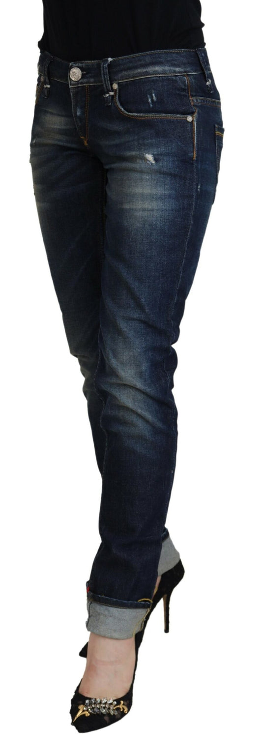 Jeans casual da donna in denim slim fit in cotone blu Acht
