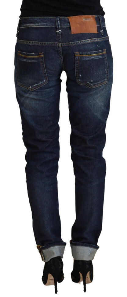 Jeans casual da donna in denim slim fit in cotone blu Acht