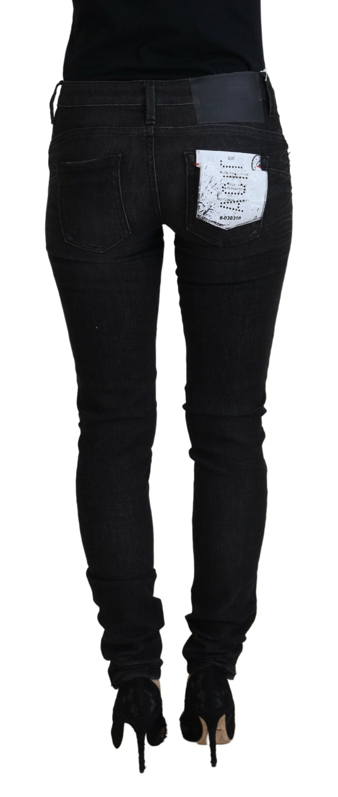 Jeans casual da donna in denim slim fit in cotone nero Acht