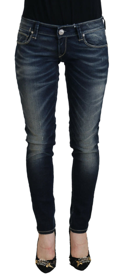 Jeans da donna slim fit in cotone lavato blu Acht