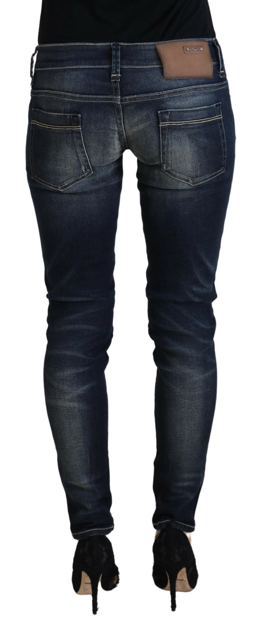 Jeans da donna slim fit in cotone lavato blu Acht