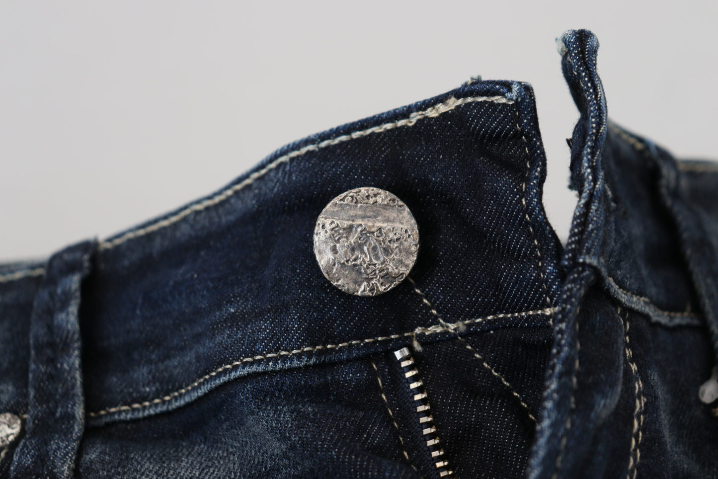 Jeans da donna slim fit in cotone lavato blu Acht