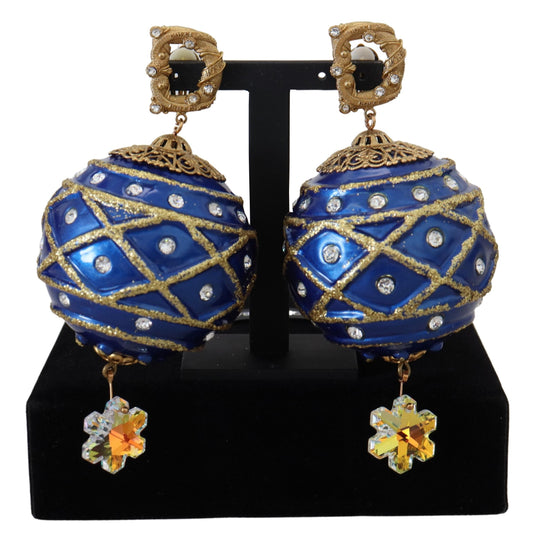 Orecchini a clip con cristalli pendenti blu in ottone dorato Dolce &amp; Gabbana