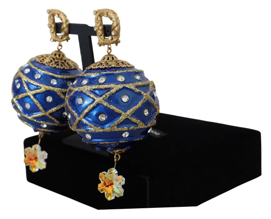 Orecchini a clip con cristalli pendenti blu in ottone dorato Dolce &amp; Gabbana