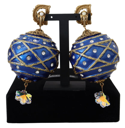 Orecchini a clip con cristalli pendenti blu in ottone dorato Dolce &amp; Gabbana
