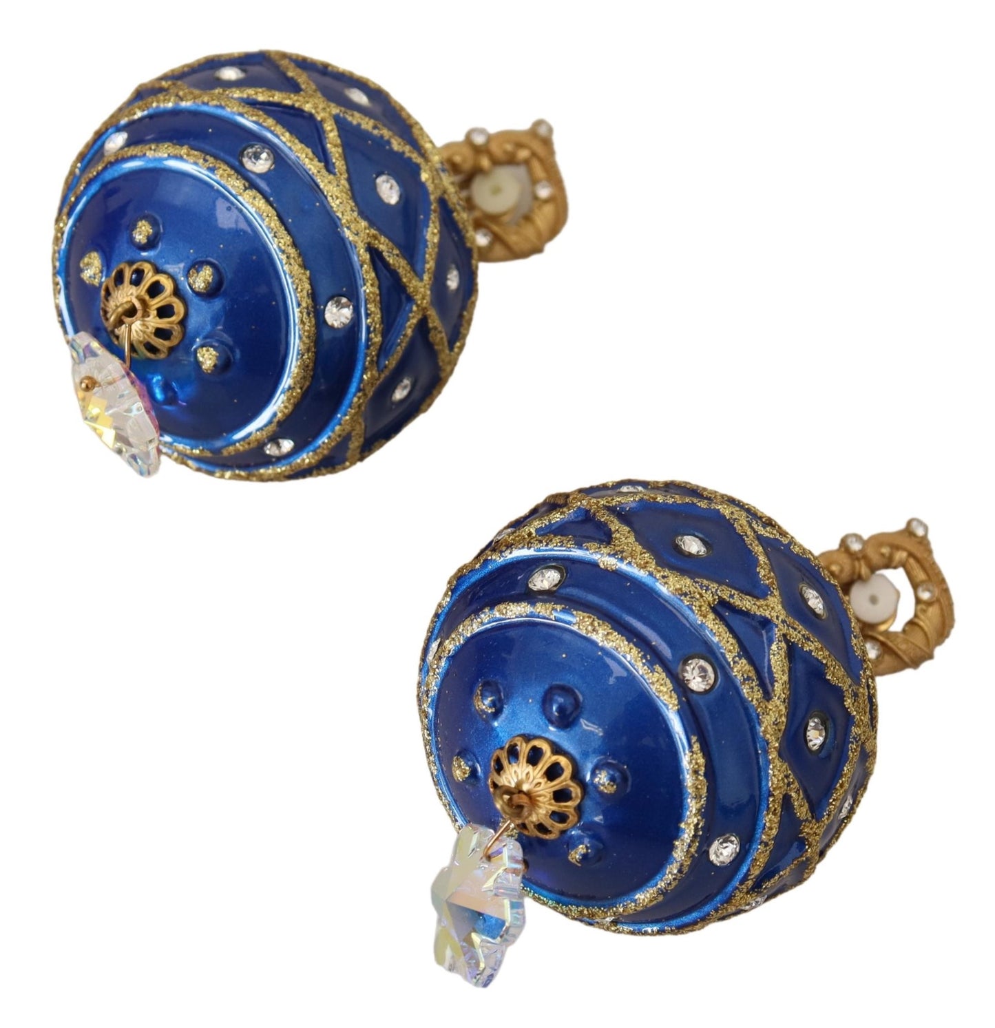 Orecchini a clip con cristalli pendenti blu in ottone dorato Dolce &amp; Gabbana