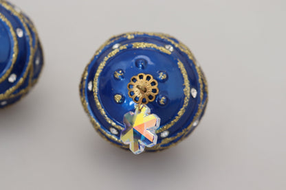 Orecchini a clip con cristalli pendenti blu in ottone dorato Dolce &amp; Gabbana