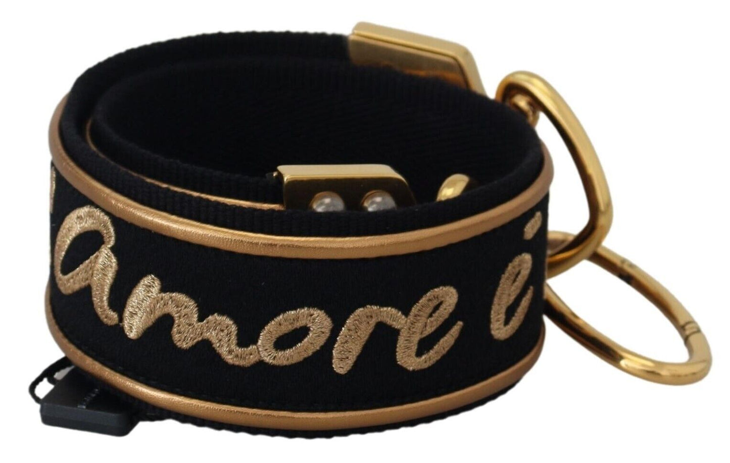 Borsa a tracolla in ottone con stampa logo nero e oro Dolce &amp; Gabbana