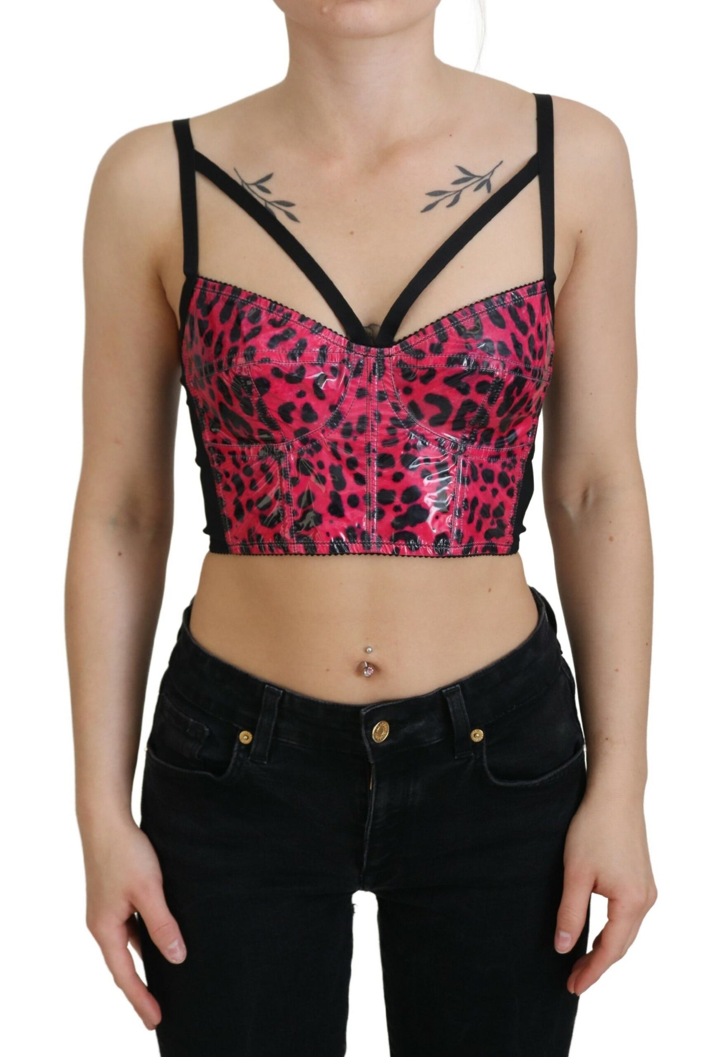 Top bustier corto con stampa leopardata rosa Dolce & Gabbana