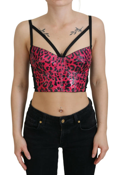 Top bustier corto con stampa leopardata rosa Dolce & Gabbana