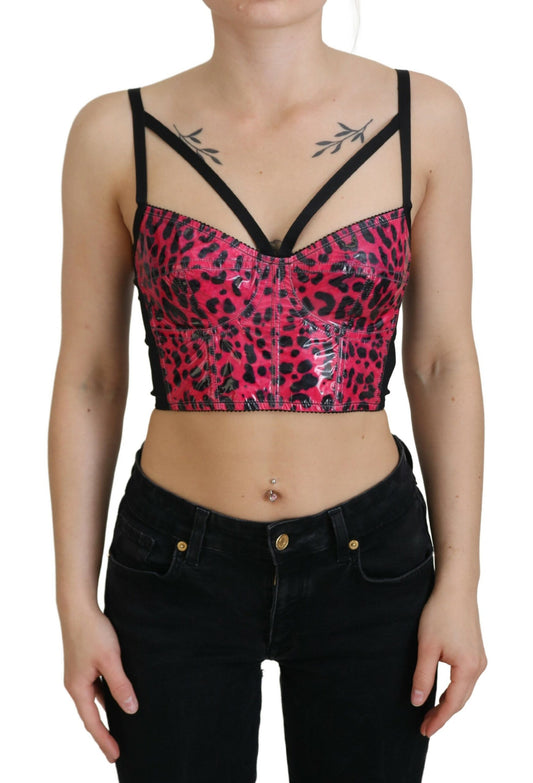 Top bustier corto con stampa leopardata rosa Dolce & Gabbana