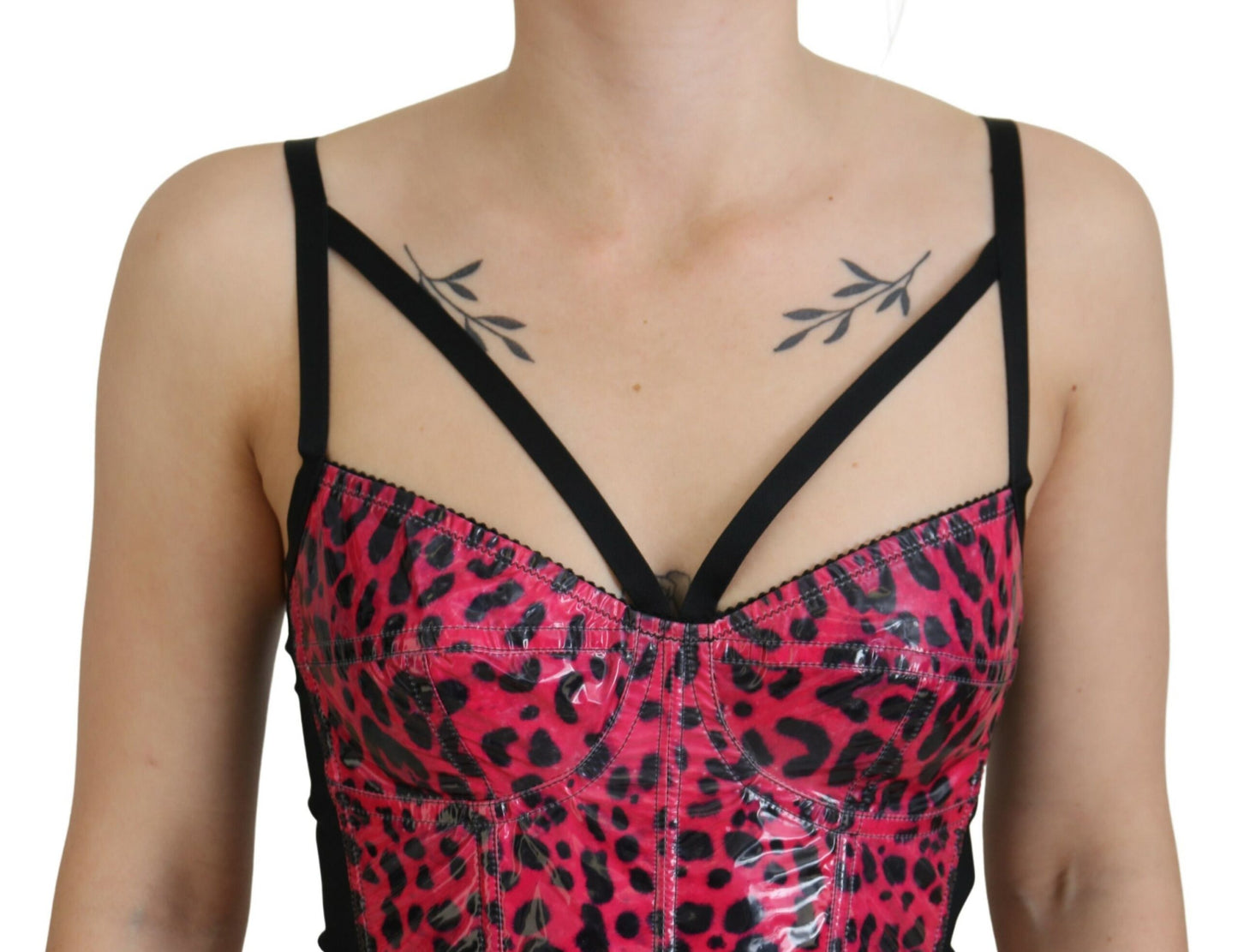 Top bustier corto con stampa leopardata rosa Dolce & Gabbana