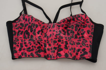 Top bustier corto con stampa leopardata rosa Dolce & Gabbana