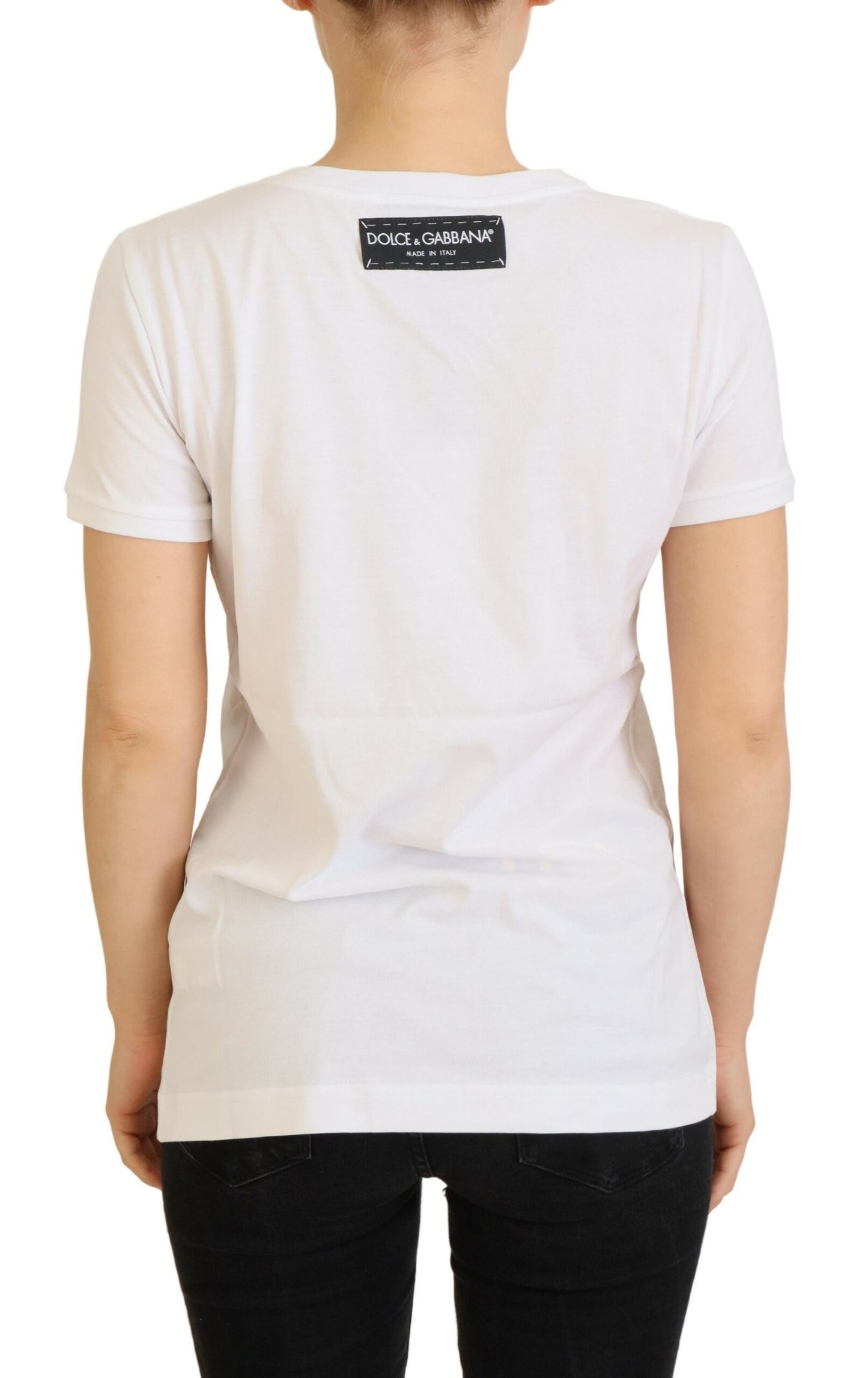 Dolce &amp; Gabbana T-shirt Top Bianco Testurizzato Manica Corta