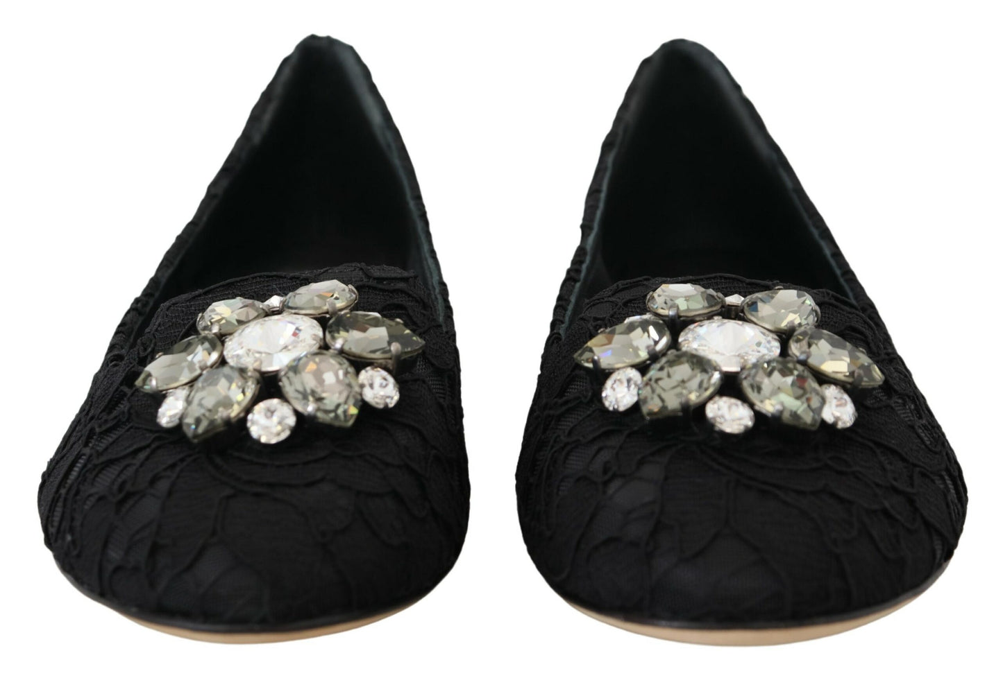 Dolce &amp; Gabbana Scarpe basse nere con pizzo Taormina e cristalli