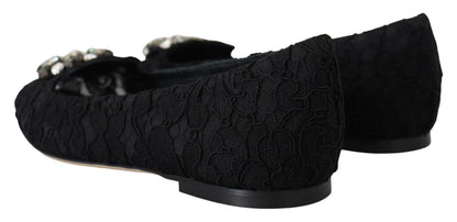 Dolce &amp; Gabbana Scarpe basse nere con pizzo Taormina e cristalli