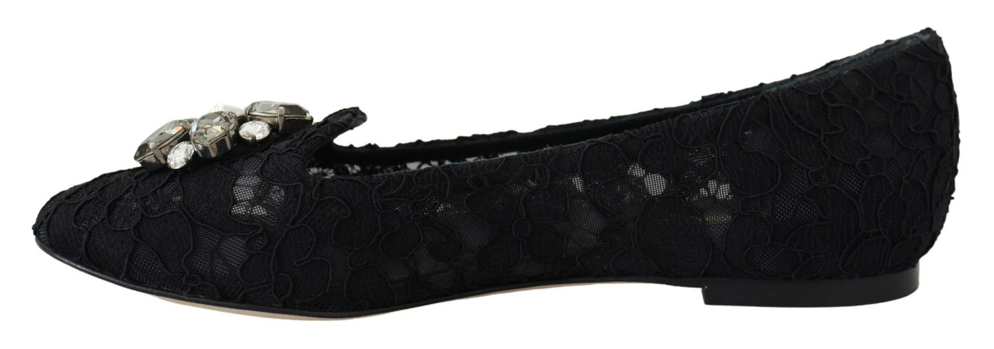Dolce &amp; Gabbana Scarpe basse nere con pizzo Taormina e cristalli