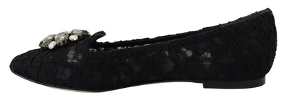 Dolce &amp; Gabbana Scarpe basse nere con pizzo Taormina e cristalli