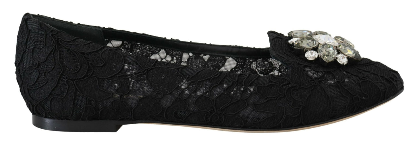 Dolce &amp; Gabbana Scarpe basse nere con pizzo Taormina e cristalli