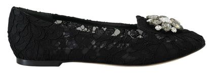 Dolce &amp; Gabbana Scarpe basse nere con pizzo Taormina e cristalli