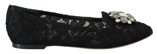 Dolce &amp; Gabbana Scarpe basse nere con pizzo Taormina e cristalli