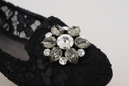 Dolce &amp; Gabbana Scarpe basse nere con pizzo Taormina e cristalli
