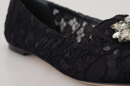 Dolce &amp; Gabbana Scarpe basse nere con pizzo Taormina e cristalli