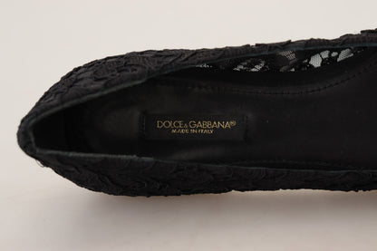 Dolce &amp; Gabbana Scarpe basse nere con pizzo Taormina e cristalli