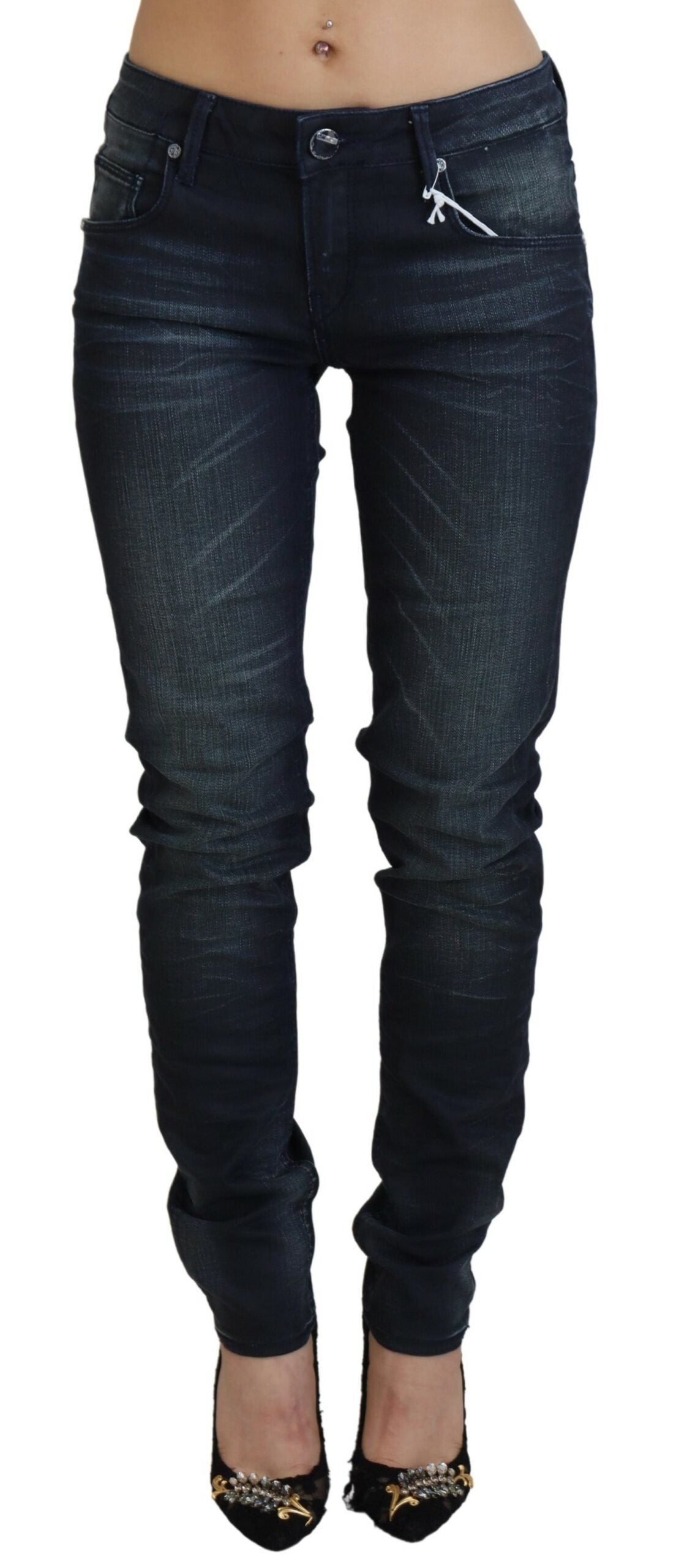 Jeans in denim di cotone slim fit a vita bassa, lavati blu Acht