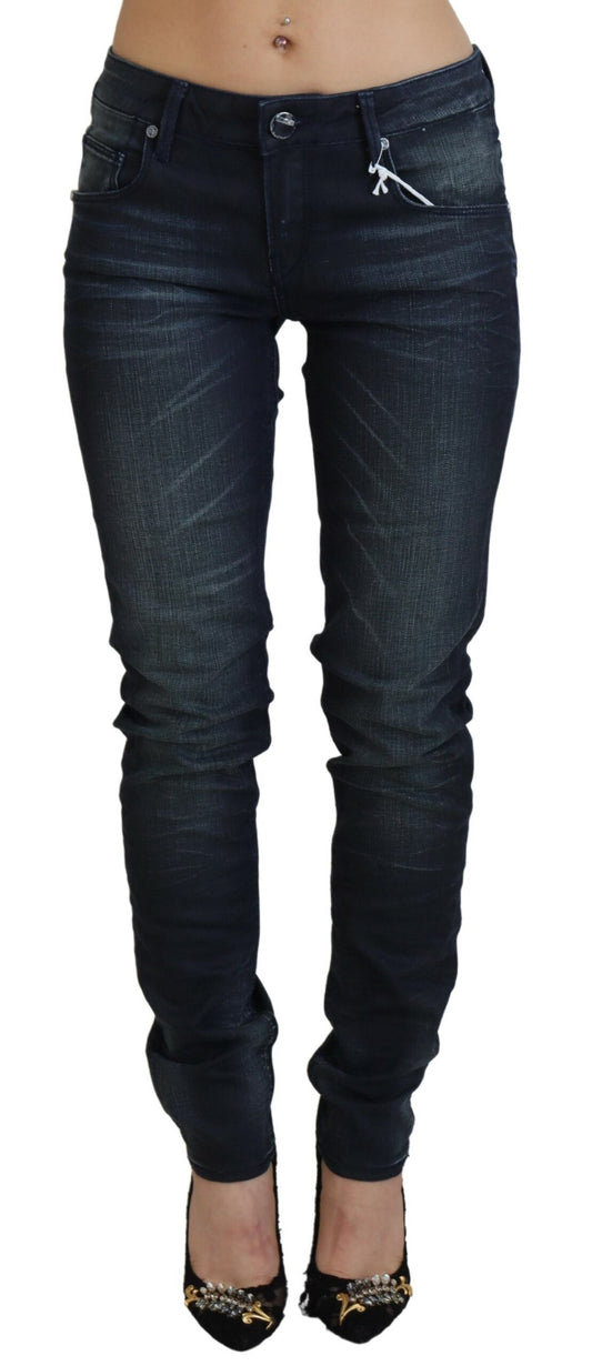 Jeans in denim di cotone slim fit a vita bassa, lavati blu Acht