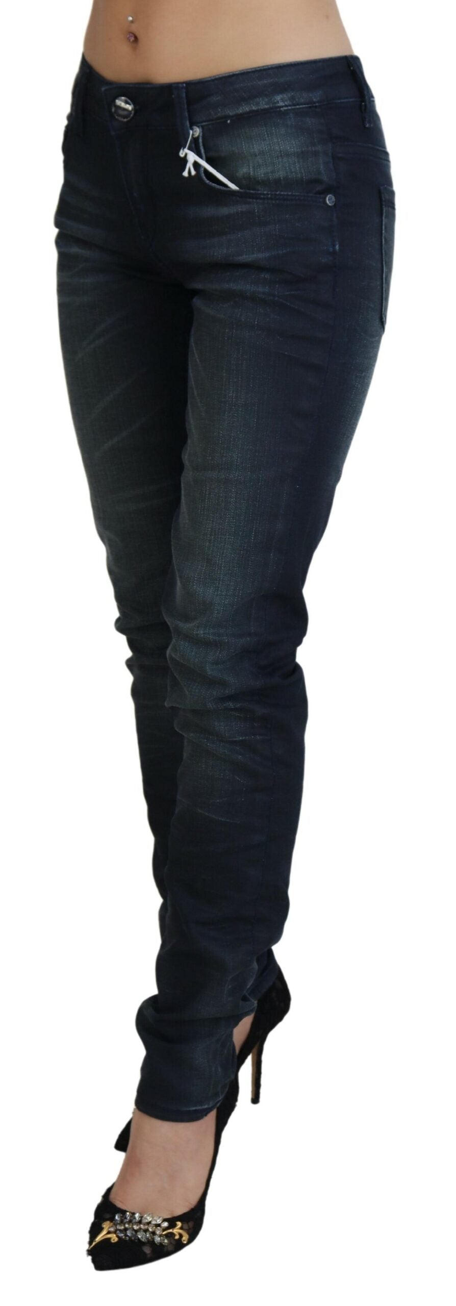 Jeans in denim di cotone slim fit a vita bassa, lavati blu Acht