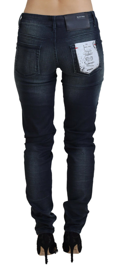 Jeans in denim di cotone slim fit a vita bassa, lavati blu Acht