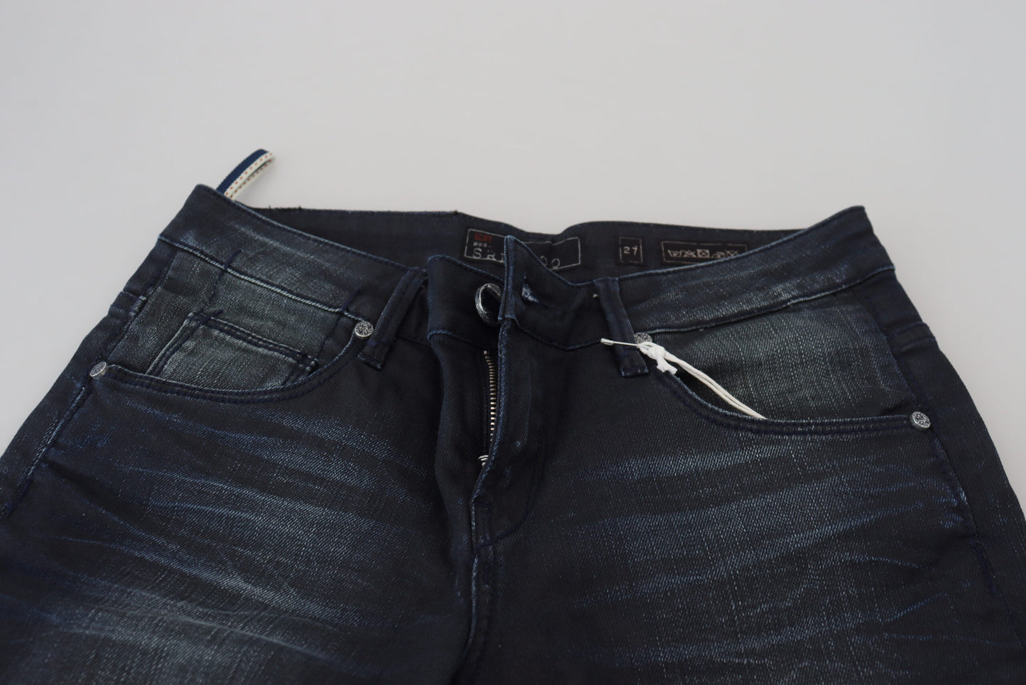 Jeans in denim di cotone slim fit a vita bassa, lavati blu Acht