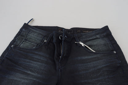 Jeans in denim di cotone slim fit a vita bassa, lavati blu Acht