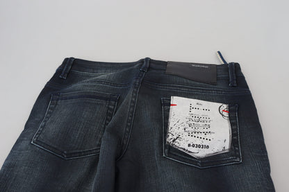 Jeans in denim di cotone slim fit a vita bassa, lavati blu Acht