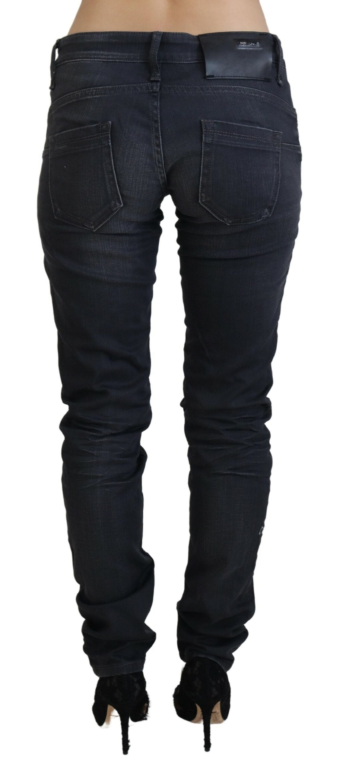 Jeans in denim di cotone slim fit a vita bassa lavati neri Acht