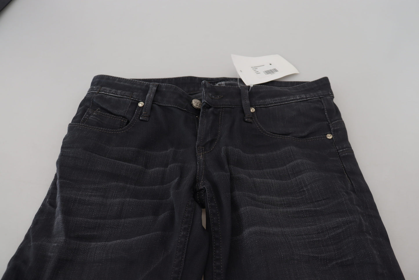 Jeans in denim di cotone slim fit a vita bassa lavati neri Acht
